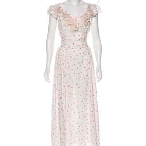 LoveShackFancy Floral Maxi Dress - Cream and Pink